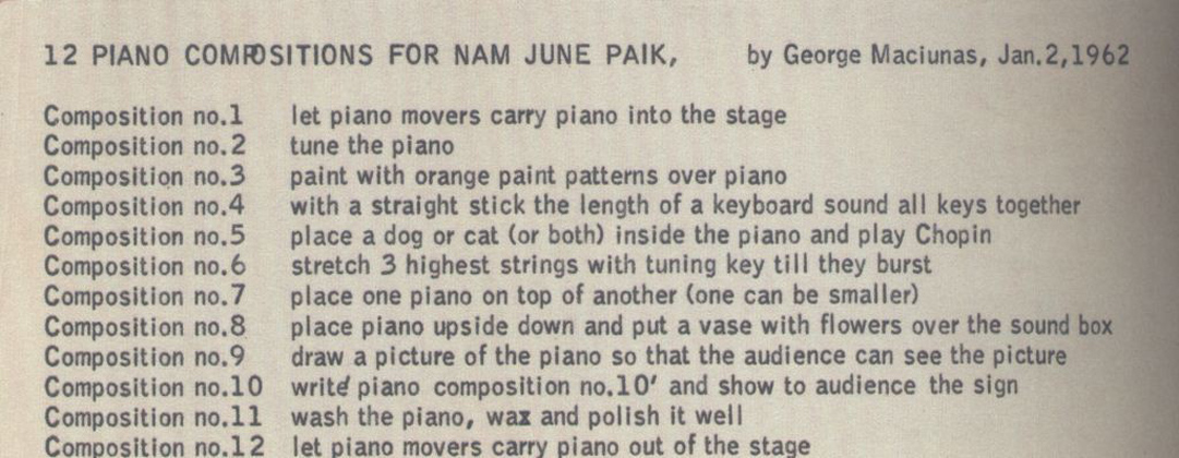 12 Compostions for Nam June Paik, January 2, 1962