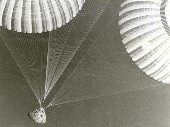The Apollo 17 spacecraft, containing astronauts Eugene A. Cernan, Ronald E. Evans, and Harrison H. Schmitt