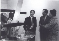 Graham (center) with friends at the opening of "4D" John Daniels Gallery, New York (1965)