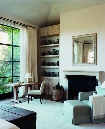 Rancho Santa Fe, California. Master bedroom with Jean-Michel Frank chair and lamp- photo by François Halard