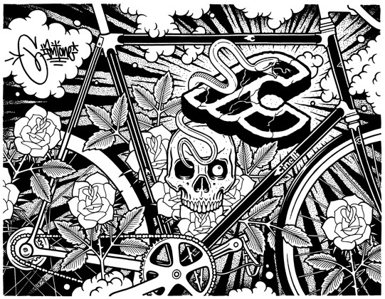 Artwork by Mike Giant, commissioned for Cinelli product catalogue (2010) -Cinelli Archives/Mike Giant