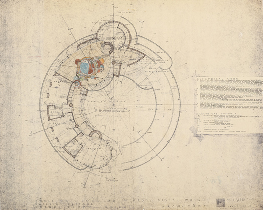 Rug for the David Wright House - First sketch for rug drawn on blueprint plan (1951)