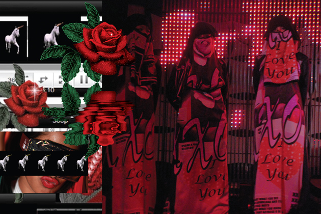 "Censorship Causes Blindness", digital artwork, Los Angeles, (2010) & Backup singers in custom XXXO digital print burqas worn on tour throughout (2010-11) -copyright M.I.A.