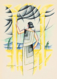 Watercolor L'Orage, dress of Madeleine Vionnet, drawing by Thayaht, La Gazette du Bon Ton, no.2, plate 10, 1923