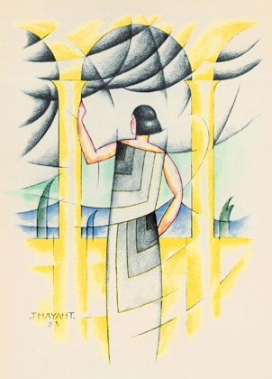 Watercolor L'Orage, dress of Madeleine Vionnet, drawing by Thayaht, La Gazette du Bon Ton, no.2, plate 10, 1923