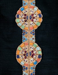 Colorful Roundels of Embroidery on Quilted Black Silk. courtesy of Lolly Koon