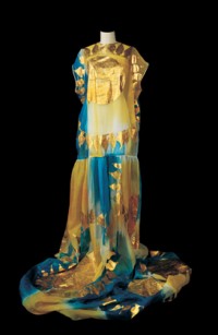 Hand-Dyed and Embossed with Gold Dress From The Fire Collection. courtesy of Lolly Koon