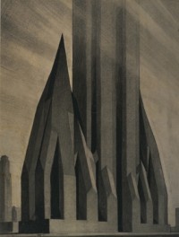 Drawing by Hugh Ferriss, Stage 3 of series of drawings Study for Maximum Mass (1922)