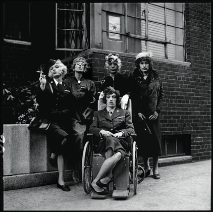 The Rolling Stones in Drag. From left: Brian Jones, Keith Richards, Mick Jagger, Charlie Watts and Bill Wyman seated, New York (1966)