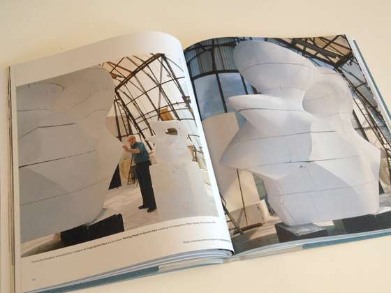 Moore with plaster and polystyrene in progress for Large Spindle Piece and plaster working model for Spindle Piece, Plastic Studio, Perry Green, 1974. Photo copyright Errol Jackson