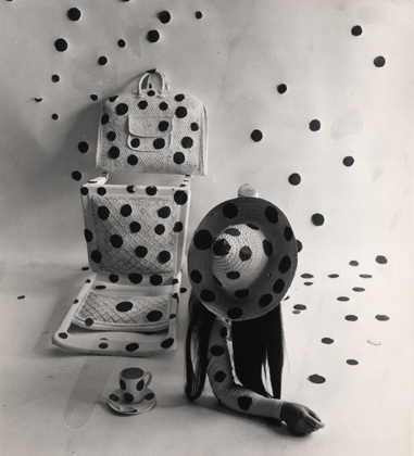 Self-Obliteration by Dots (detail), 1968. Performance documented with black and white photographs by Hal Reiff.  Copyright Yayoi Kusama Studio, Inc.; Courtesy Ota Fine Arts, Tokyo; Victoria Miro Gallery, London; Gagosian Gallery, New York