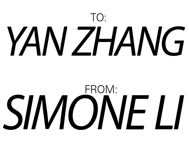 to: Yan Zhang  from: Simone Li