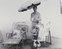 Happening "Your Portrait" presented at the opening of the exhibition Salon de Mai at the Musée d'art Moderne de la Ville de Paris, May 1966