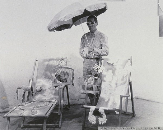 Happening "Your Portrait" presented at the opening of the exhibition Salon de Mai at the Musée d'art Moderne de la Ville de Paris, May 1966