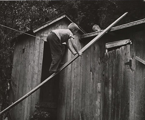 [Two Boys: One Climbing a Board, One on a Fence (1940s)