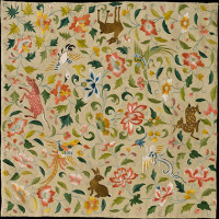 Textile with Animals, Birds, and Flowers, Eastern Central Asia (late 12th-14th century)