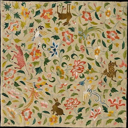 Textile with Animals, Birds, and Flowers, Eastern Central Asia (late 12th-14th century)