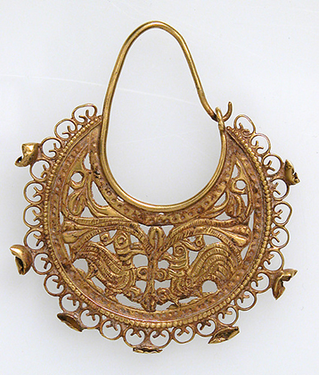 Gold Half Moon-Shaped Earring with Peacocks (late 6th-7th century)