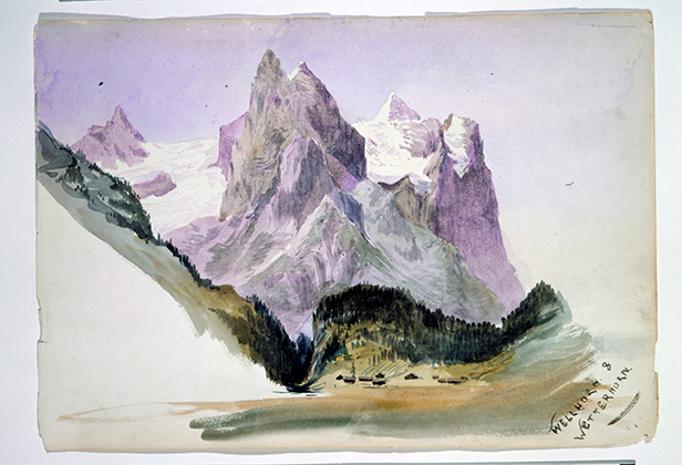Wellhorn and Wetterhorn from Brunig (overleaf) (from "Splendid Mountain Watercolours" Sketchbook) (1870)