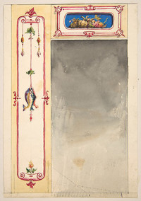 Design for panels framing a mirror decorated with scrolls and clusters of fish and vegetables (1830-97)