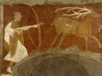 Hunting Scene, Fresco transferred to canvas, Made in Castile-León, Spain (First half of 12th century - possibly 1129-34)
