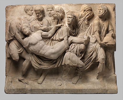 Marble sarcophagus fragment showing death of the Greek hero Meleager, Roman (mid-2nd century A.D.)
