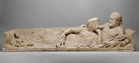 Marble sarcophagus lid with reclining couple (ca. A.D. 220)