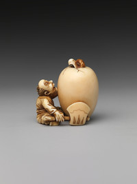 Netsuke of a Man and an Egg, Japan, Ivory (19th century)