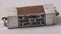 Portable Reliquary of Saint Vincent, French, translucent enamels on silver, wood (ca. 1400 with later terminals)