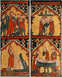 Scenes from the Life of Christ: Arrest of Christ, Christ in Limbo; Descent from the Cross, Preparation of Christ's Body for His Entombment, Spain, Tempera on wood (13th century)