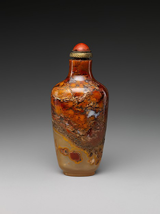 Snuff Bottle, Agate with jasper stopper (Qing dynasty, 19th century)