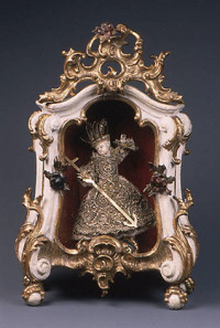 Vitrine for reliquary, German or Austrian, Wood (pine?), gilded and polychromed, and glass (mid-18th century)