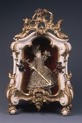 Vitrine for reliquary, German or Austrian, Wood (pine?), gilded and polychromed, and glass (mid-18th century)